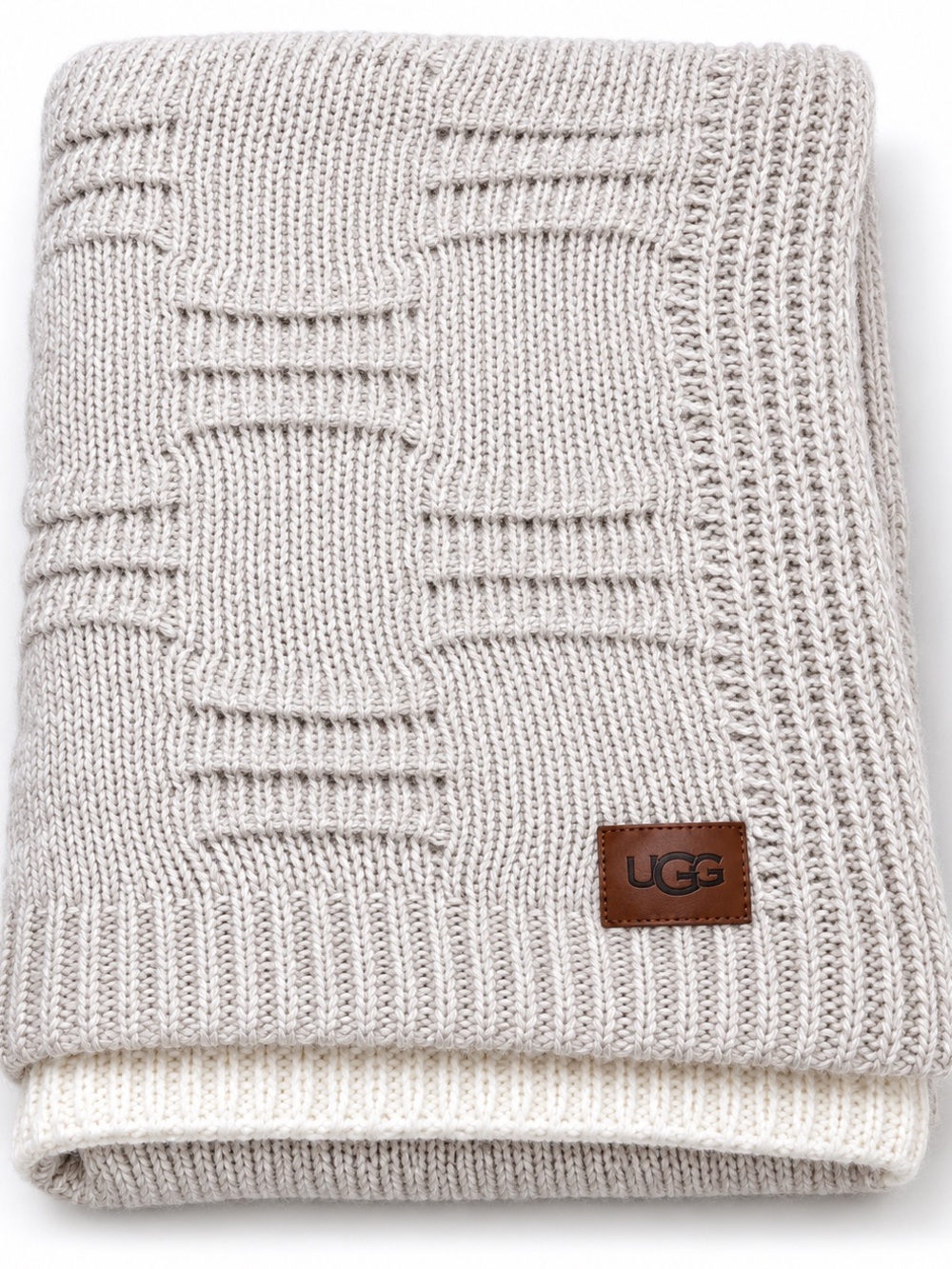 UGG Mohair Wool Blend Knit Throw Blanket Ivory Textured Cozy Luxe 46x67